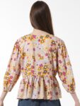 ONLY Floral Print V-Neck Three-Quarter Puff Sleeves Peplum Top