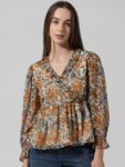 ONLY Floral Printed Bell Sleeves Ruffled V-Neck Chiffon A-Line Top