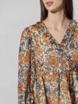 ONLY Floral Printed Bell Sleeves Ruffled V-Neck Chiffon A-Line Top