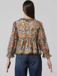 ONLY Floral Printed Bell Sleeves Ruffled V-Neck Chiffon A-Line Top