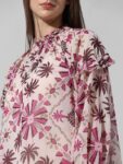 ONLY Floral Printed Cuffed Sleeves Ruffled High Neck Top