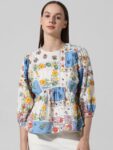 ONLY Floral Printed Gathered Puff Sleeves Pure Cotton Top