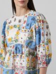 ONLY Floral Printed Gathered Puff Sleeves Pure Cotton Top