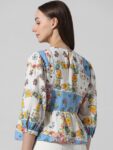 ONLY Floral Printed Gathered Puff Sleeves Pure Cotton Top