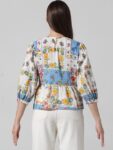 ONLY Floral Printed Gathered Puff Sleeves Pure Cotton Top