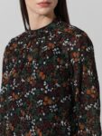 ONLY Floral Printed High Neck Puff Sleeves Smocked Georgette Top