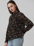 ONLY Floral Printed High Neck Puff Sleeves Smocked Georgette Top