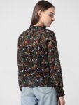 ONLY Floral Printed High Neck Puff Sleeves Smocked Georgette Top