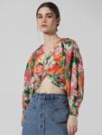 ONLY Floral Printed Long Sleeves Crop Top