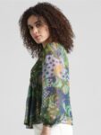 ONLY Floral Printed Puff Sleeves Gathered Chiffon A-Line Top