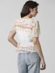 ONLY Floral Printed Puff Sleeves Peter Pan Collar Chiffon Peplum Top