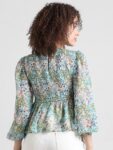 ONLY Floral Printed Puff Sleeves Smocked Chiffon Peplum Top