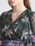 ONLY Floral Printed Puff Sleeves Tie-Up Detail V-Neck Wrap Top