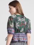 ONLY Floral Printed Puff Sleeves Tie-Up Detail V-Neck Wrap Top