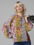 ONLY Floral Printed Tie-Up Neck Puff Sleeves Top