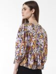 ONLY Floral Printed V-Neck Three-Quarter Puff Sleeves Peplum Top