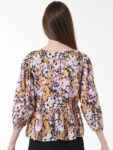 ONLY Floral Printed V-Neck Three-Quarter Puff Sleeves Peplum Top