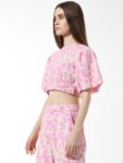 ONLY Geometric Print Puff Sleeve Blouson Crop Top