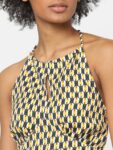 ONLY Green Geometric Print Halter Neck Crop Top