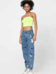 ONLY Green Striped Tube Crop Top