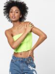 ONLY Green Striped Tube Crop Top