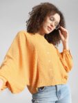 ONLY Mandarin Collar Batwing Sleeve Shirt Style Top