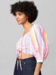 ONLY Multicoloured & magnolia Striped Blouson Crop Top