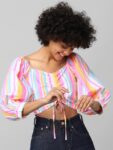 ONLY Multicoloured & magnolia Striped Blouson Crop Top