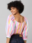 ONLY Multicoloured & magnolia Striped Blouson Crop Top