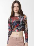 ONLY Onl Uex Bonny Ls Abstract Printed Fitted Crop Top