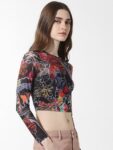 ONLY Onl Uex Bonny Ls Abstract Printed Fitted Crop Top