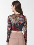 ONLY Onl Uex Bonny Ls Abstract Printed Fitted Crop Top