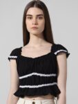 ONLY Onl Uexswiss Ss Striped Sweetheart Neck Fitted Crop Top