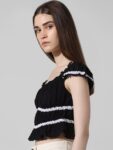 ONLY Onl Uexswiss Ss Striped Sweetheart Neck Fitted Crop Top