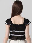 ONLY Onl Uexswiss Ss Striped Sweetheart Neck Fitted Crop Top