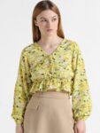 ONLY Onltina LS Floral Printed Puff Sleeves Gathered V-Neck Peplum Top