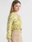 ONLY Onltina LS Floral Printed Puff Sleeves Gathered V-Neck Peplum Top