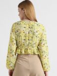 ONLY Onltina LS Floral Printed Puff Sleeves Gathered V-Neck Peplum Top