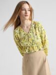 ONLY Onltina LS Floral Printed Puff Sleeves Gathered V-Neck Peplum Top