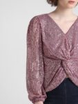 ONLY ONLTRINA Sequin Embellished V-Neck Puff Sleeves Top