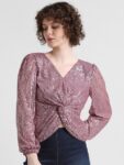 ONLY ONLTRINA Sequin Embellished V-Neck Puff Sleeves Top