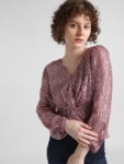 ONLY ONLTRINA Sequin Embellished V-Neck Puff Sleeves Top