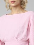 ONLY Puff Sleeves Boat Neck Crop Blouson Cotton Top