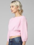 ONLY Puff Sleeves Boat Neck Crop Blouson Cotton Top