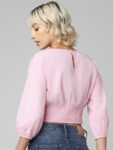 ONLY Puff Sleeves Boat Neck Crop Blouson Cotton Top