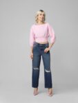 ONLY Puff Sleeves Boat Neck Crop Blouson Cotton Top