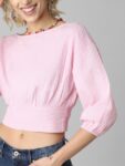 ONLY Puff Sleeves Boat Neck Crop Blouson Cotton Top