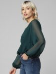 ONLY Puff Sleeves V-Neck Peplum Top