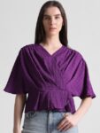 ONLY Self Design Gathers Batwing Sleeve Wrap Top