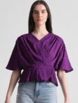 ONLY Self Design Gathers Batwing Sleeve Wrap Top